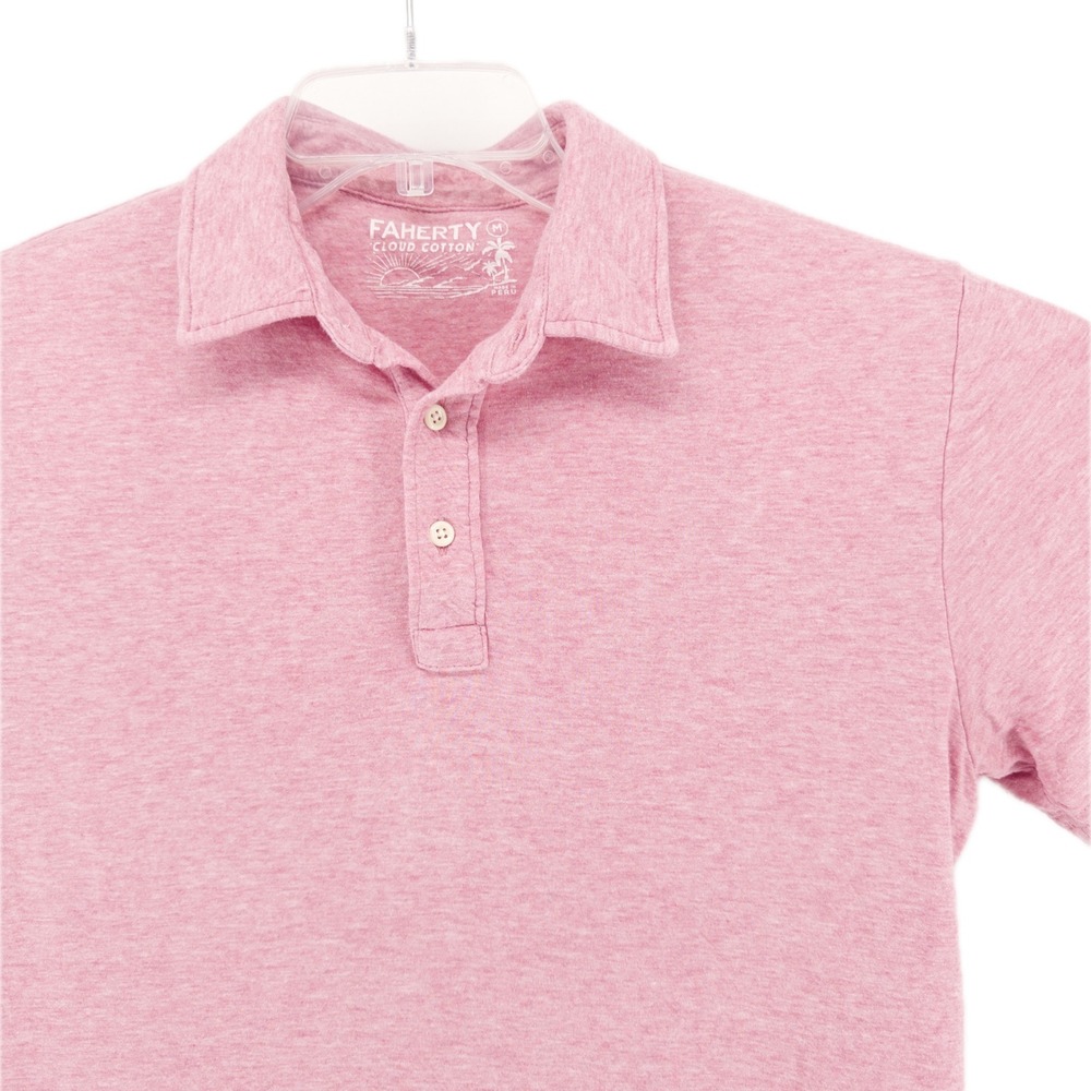 Faherty Mens M Cloud Collection Polo Shirt Pink Pima Cotton Blend Short Sleeve